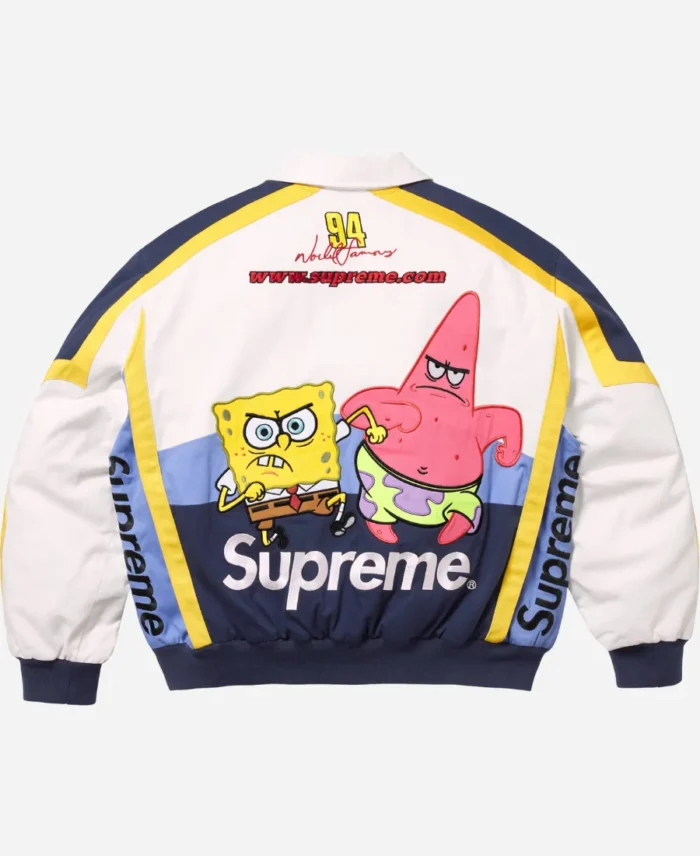 Supreme-Spongebob-Squarepants-Jeff-Hamilton-White-Racing-Jacket-For-Sale
