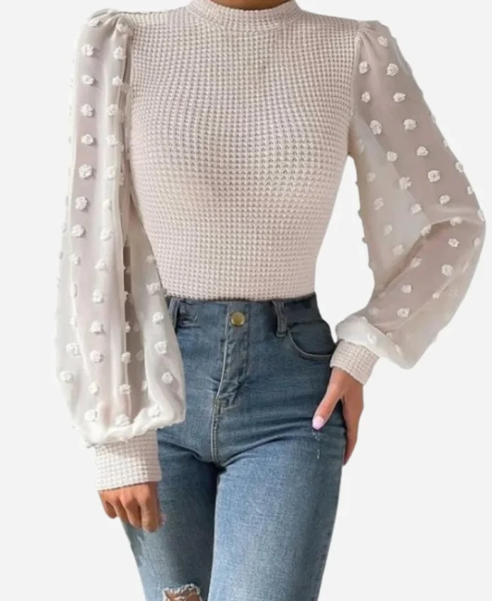 TV-Series-Destination-X-Season-01-2025-Tai-Lowry-Mesh-Dot-Sleeve-Sweater