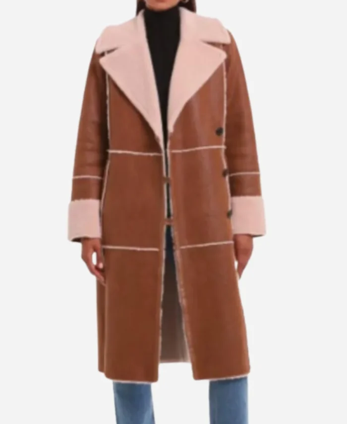 TV-Show-Top-Chef-S22-Gail-Simmons-Brown-Double-Breasted-Suede-Trench-Coat