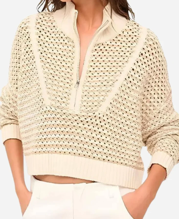 The-View-2025-Sara-Haines-Ivory-Stripe-Cropped-Zip-Up-Sweater