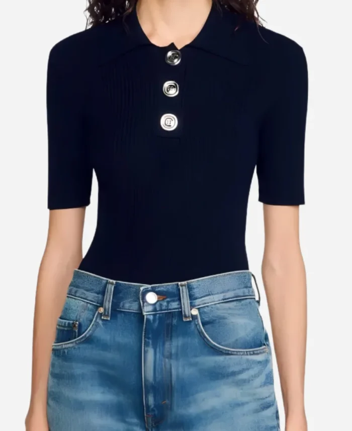 The-View-Debbie-Matenopoulos-Navy-Blue-Knit-Polo-Shirt-For-Sale