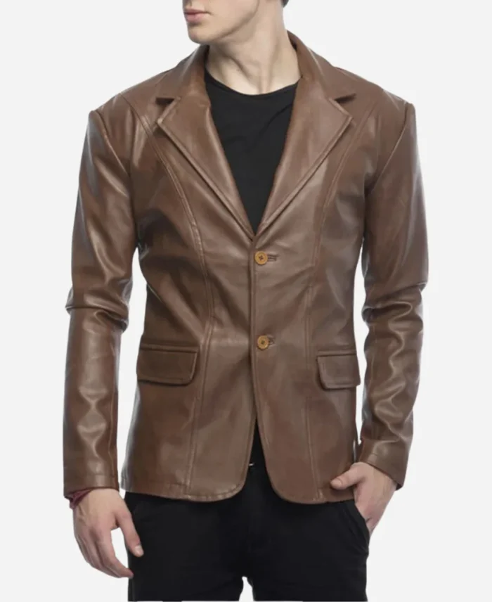 2 Button Lambskin Brown Leather Blazer