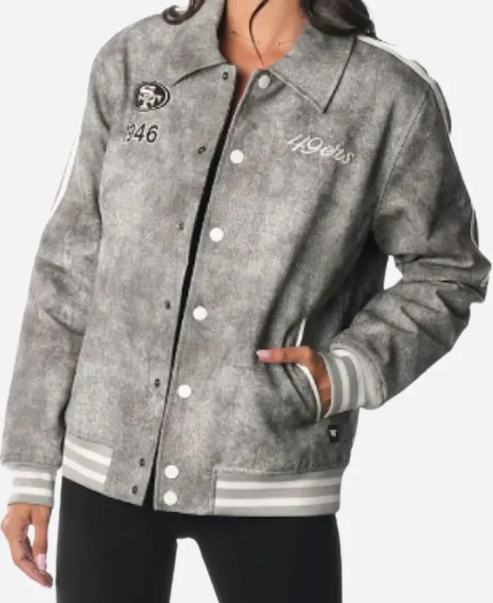 49ers Grey Faux Leather Jacket