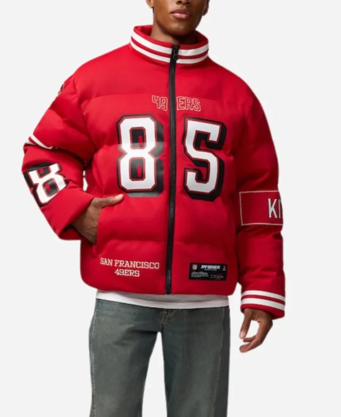 49ers NFL Player George Kittle Scarlet Puffer Jacket