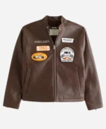  Abercrombie McLaren Leather Brown Racer Jacket For Sale