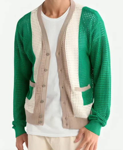 Alex Henderson Assisted Living S06 Green Crochet Cardigan
