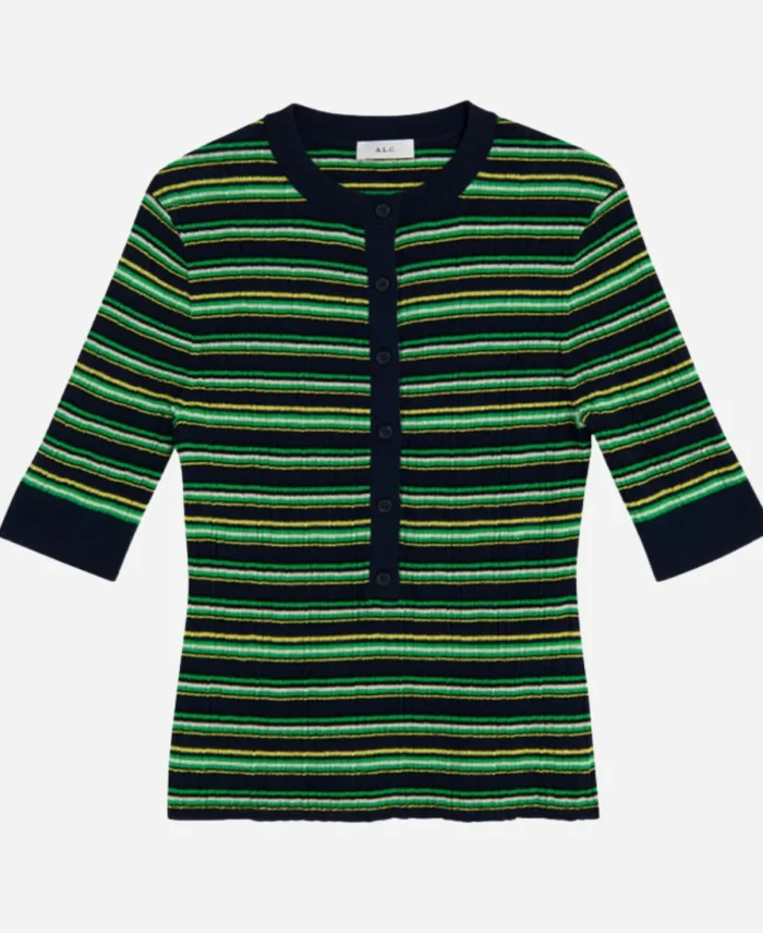 And-Just-Like-That-Miranda-Hobbs-Green-Short-Sleeve-Stripe-Top