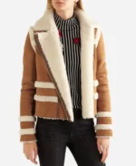 Asymmetrical Zip Shearling Suede Jacket