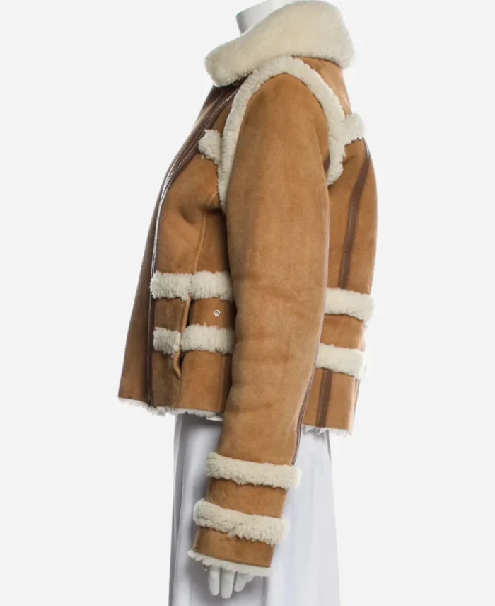 Asymmetrical Zip Shearling Suede Jacket For Sale