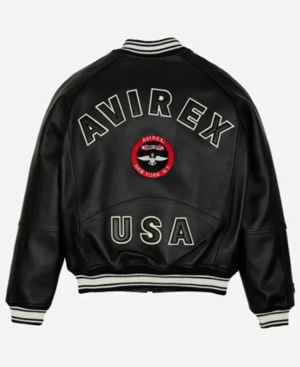 Avirex Stadium Black Leather Jacket For Sale