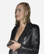 BAFTA 2025 Nathalie Emmanuel Black Leather Jacket