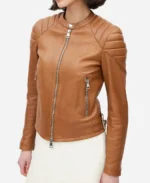 Ballard S01 Maggie Q Brown Leather Jacket