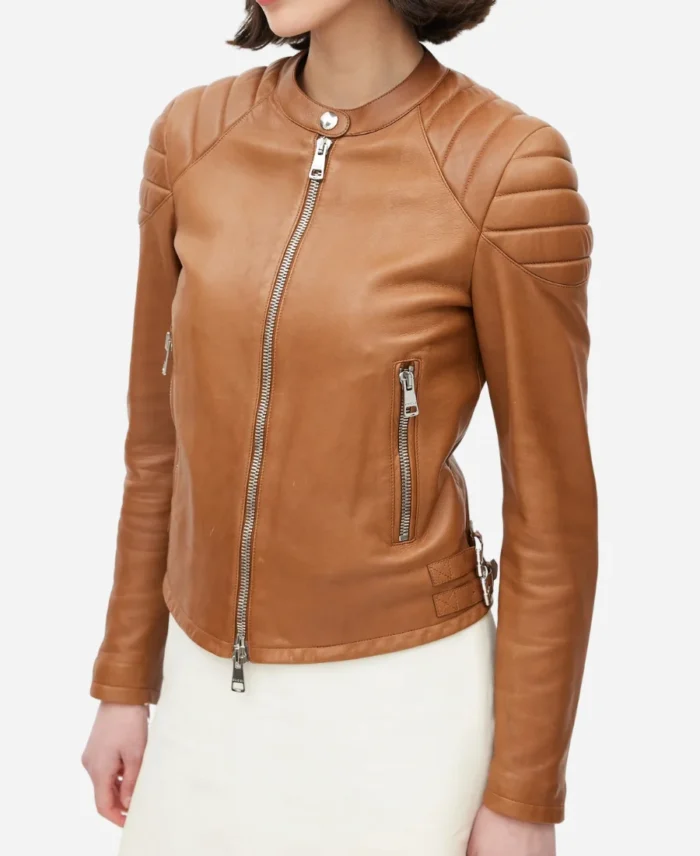 Ballard S01 Maggie Q Brown Leather Jacket