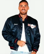 Ben Holbrough Tv Series Love Island S12 Blue Satin Varsity Bomber Jacket