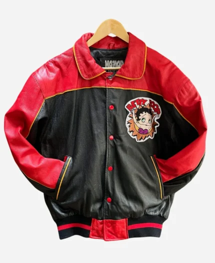 Betty Boop Black and Red Leather Jacket For Sale