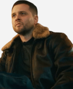 Bradley Turner TV Series MobLand 2025 Freddie Shaw Shearling Brown Leather Jacket