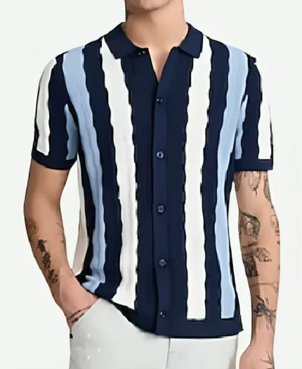 Braeden Paterson TV-Series Pop The Balloon Live S01 Blue Striped Polo Top