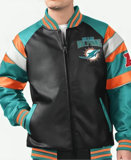 Dolphins Leather Varsity Jacket