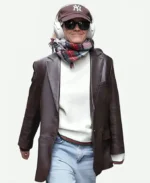 Emma Watson Paris Street Style 2025 Brown Leather Blazer
