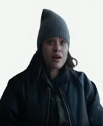 Eva Cold Wallet 2025 Melonie Diaz Black Satin Bomber Jacket