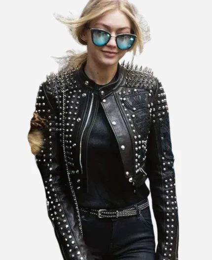 Gigi Hadid Black Leather Studded Jacket