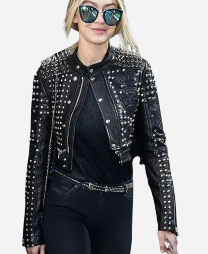 Gigi Hadid Black Studded Leather Jacket