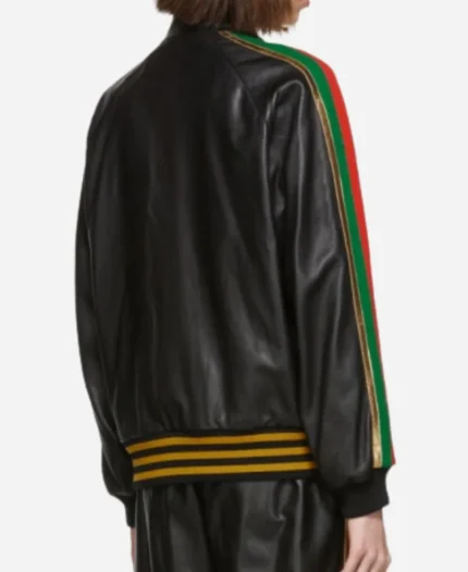 Gucci Black Leather Strawberry Patch Track Jacket