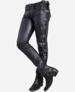 Handmade Black Leather Pants with Side Buckles