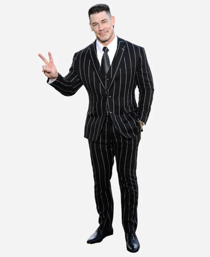 Head Of State Screening John Cena Black Striped Suit