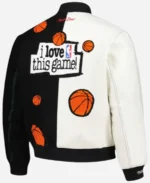 I Love This Game National Basketball Association 2025 Black and White Varsity Bomber Jacket