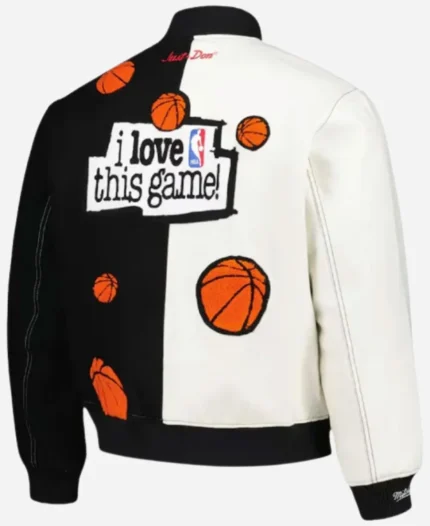I Love This Game National Basketball Association 2025 Black and White Varsity Bomber Jacket