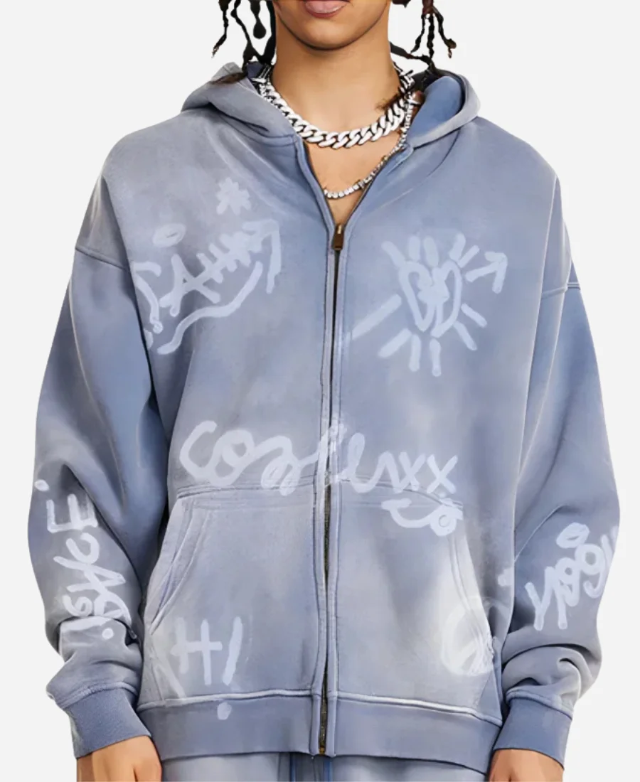 Inflation Graffiti Washed Oversized Zip Up Hoodie Inflation Graffiti Washed Oversized Zip Up Hoodie