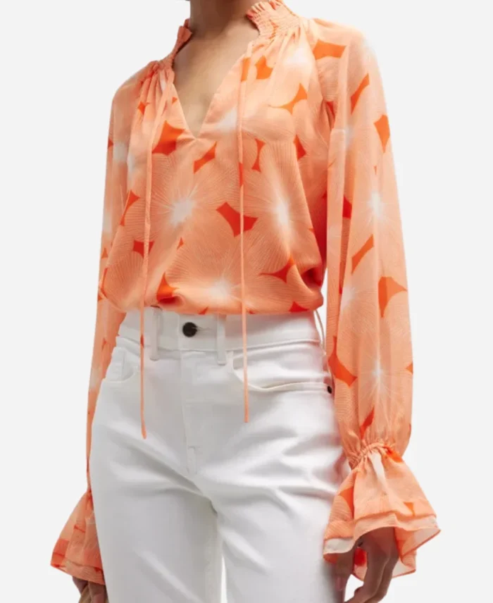 Judy Trammel Dallas Cowboys Cheerleaders Orange Floral Blouse