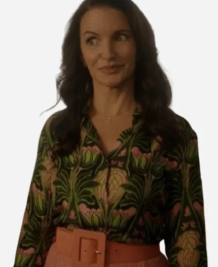 Kristin Davis And Just Like That Green Printed Blouse