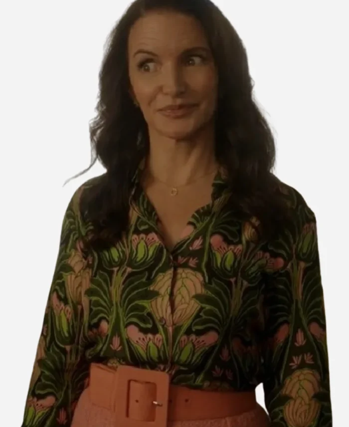 Kristin Davis And Just Like That Green Printed Blouse
