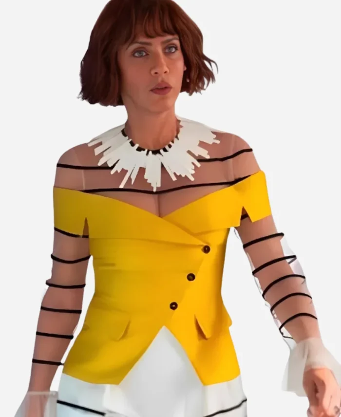 Lisa Todd And Just Like That S3 Yellow Off Shoulder Jacket