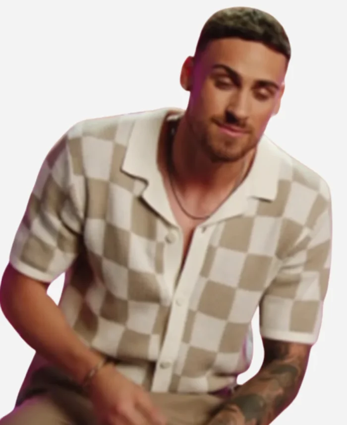 Love-Island-UK-S12-Ben-Holbrough-Beige-Knitted-Check-Shirt