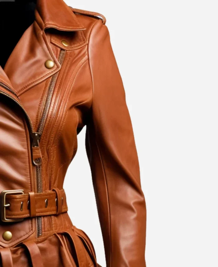 Men's Asymmetrical Brown Leather Jacket For Sale