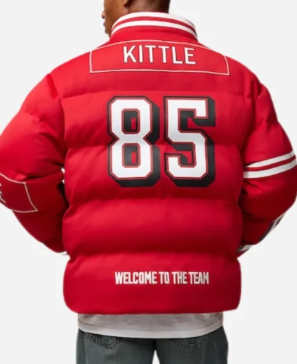 NFL Player George Kittle Scarlet 49ers Red Puffer Jacket