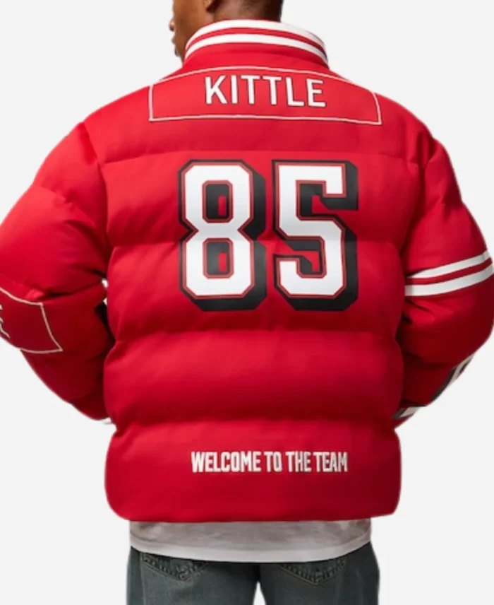 NFL Player George Kittle Scarlet 49ers Red Puffer Jacket