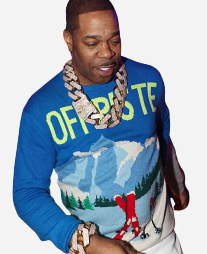 NYC Busta Rhymes Blue Sweater