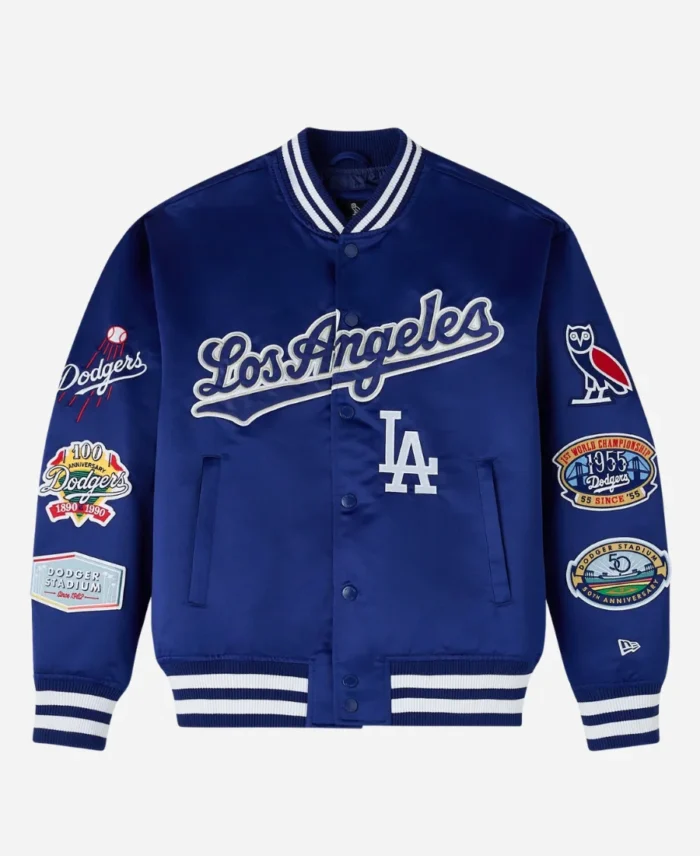 New Era x OVO x MLB Los Angeles Dodgers Satin Blue Varsity Jacket