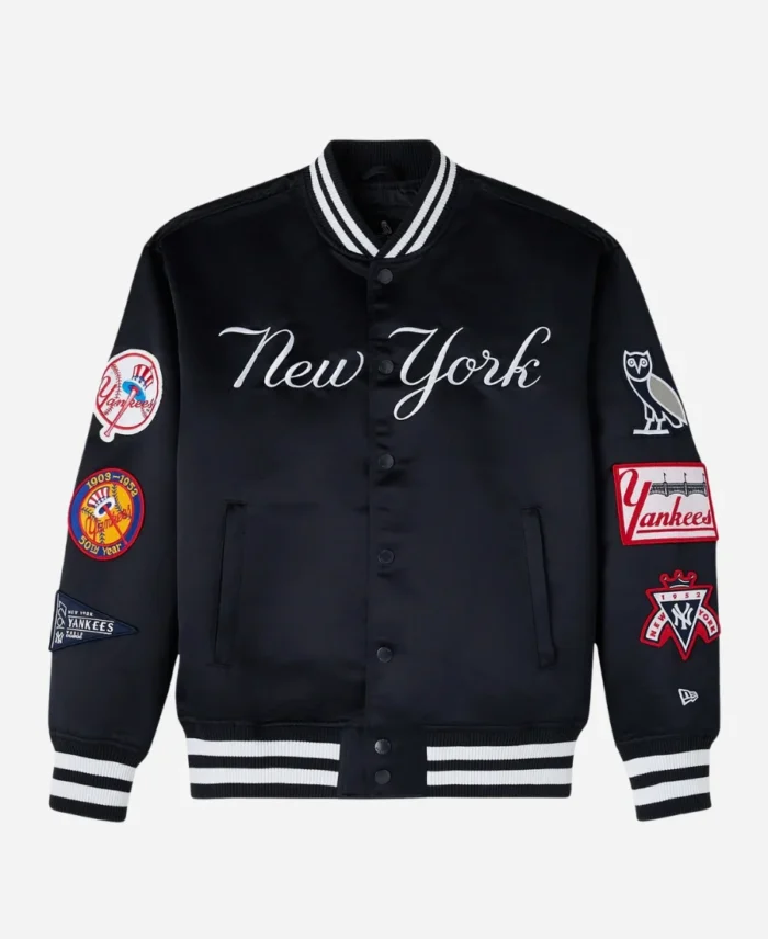 New Era x OVO x MLB New York Yankees Satin Black Varsity Jacket
