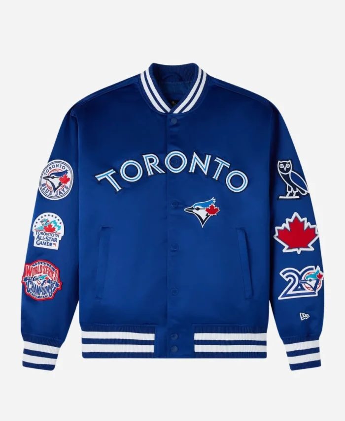 New Era x OVO x MLB Toronto Blue Jays Satin Blue Varsity Jacket