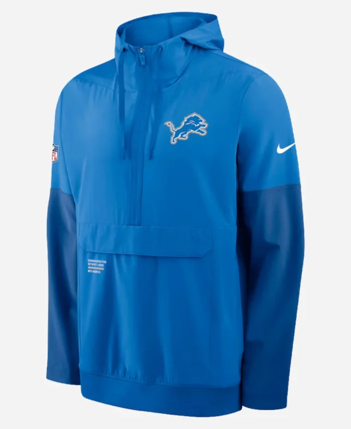 Nike Blue Detroit Lions Sideline Anorak Half-Zip Hoodie Jacket For Sale