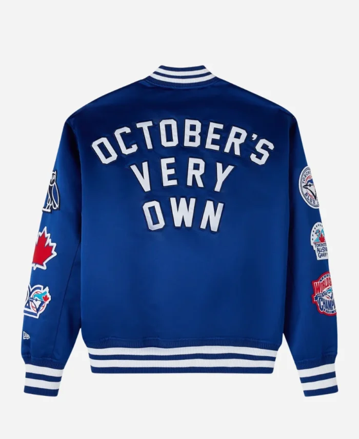 OVO X New Era Blue Jays Satin Varsity Jacket