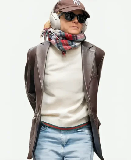 Paris Street Style 2025 Emma Watson Brown Leather Blazer