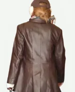 Paris Street Style 2025 Emma Watson Brown Leather Blazer For Sale