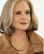Patti LuPone And Just Like That Season 03 Brown Textured Belted Wrap Jacket
