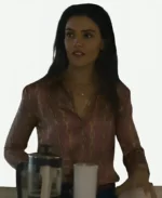 Peyton Buckley TV Series The Waterfront 2025 Danielle Campbell Chain Silk Long Sleeve Pink Blouse